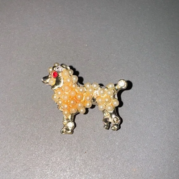 Vintage Poodle Dog Brooch Pin Set - Gold and Pink - Picture 2 of 7